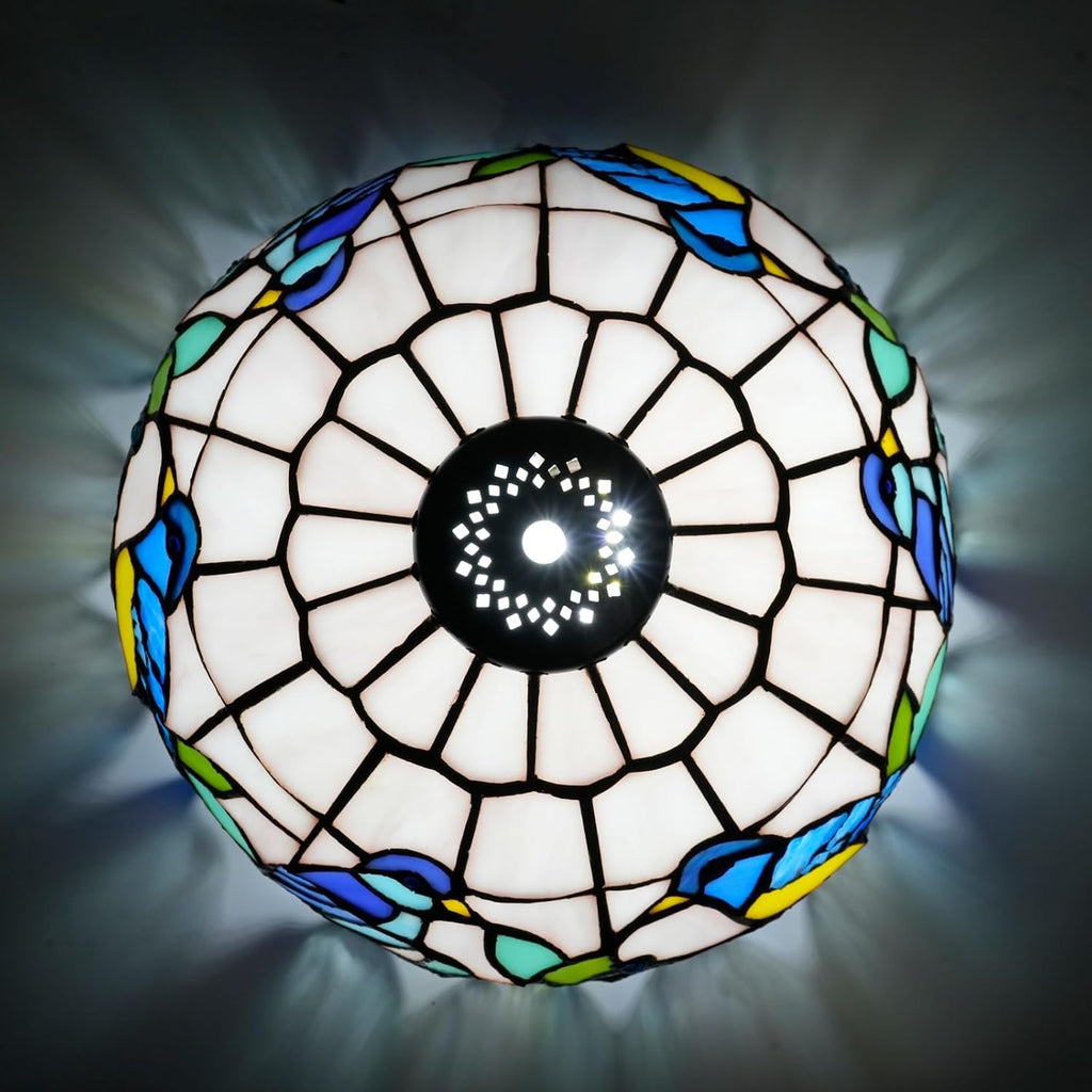 Tiffany Lamp Shade Replacement, 10 Inch Blue Birds Stained Glass Vintage Handmade Cute Decor Ceiling Light Shade for Table Lamp Pendant Light