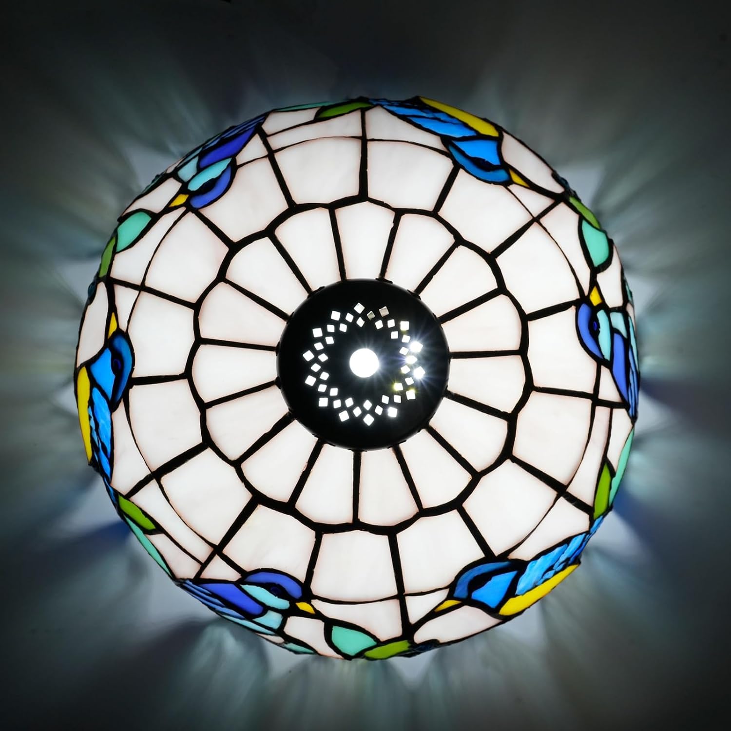 Tiffany Lamp Shade Replacement, 10 Inch Blue Birds Stained Glass Vintage Handmade Cute Decor Ceiling Light Shade for Table Lamp Pendant Light