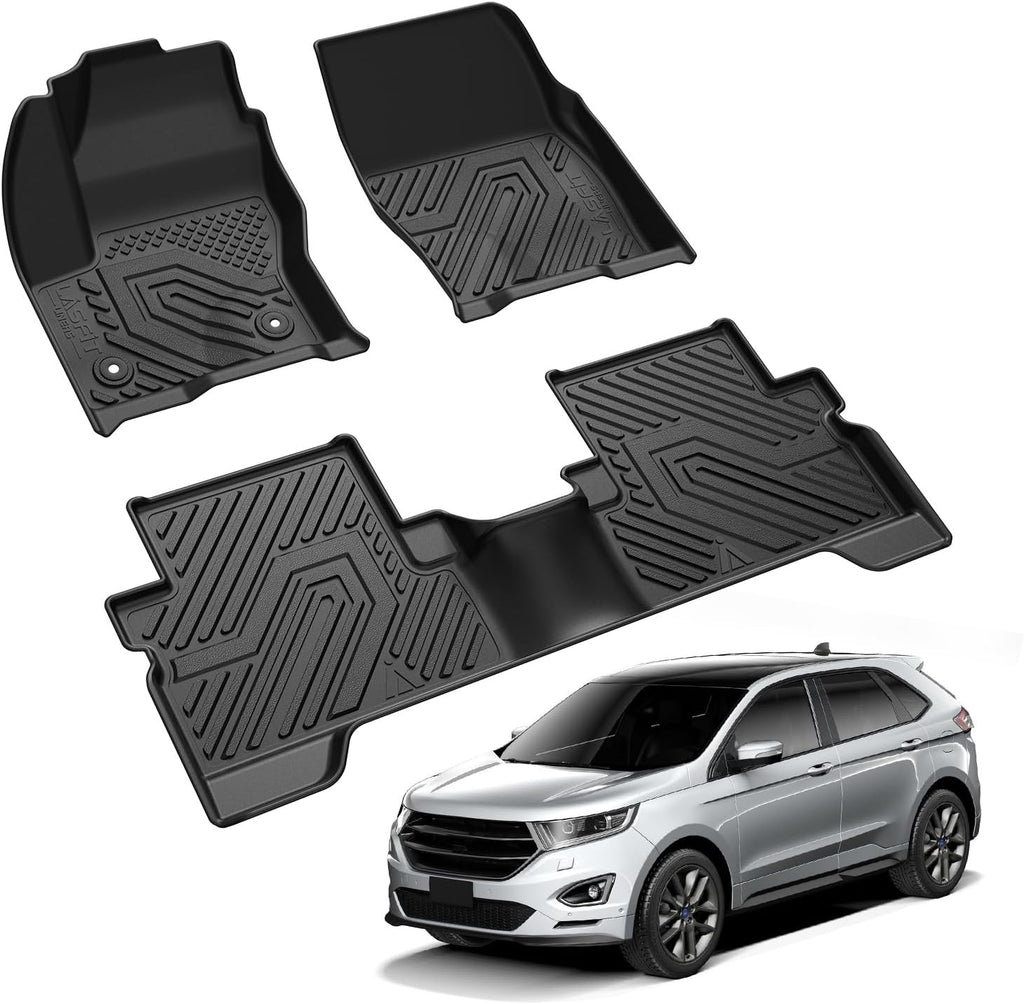 LASFIT Floor Mats for Ford Escape 2019-2013 (Only fit with Adjustable Cargo Floor in Lower Position),Custom Fit All Weather Protector TPE Easy Clean Floor Liners, 1st & 2nd Row, 3PCS Black