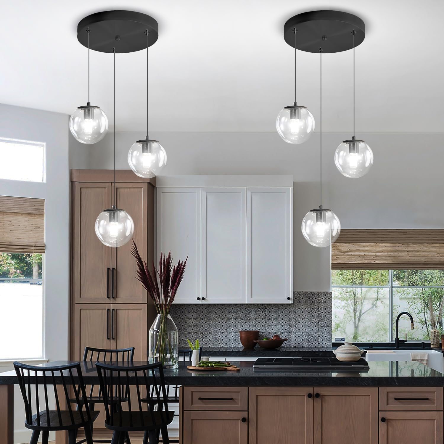 ykolupty 3-Light Small Chandelier LED Modern Glass Globe Pendant Light Chandeliers for Entryway Lighting Fixture Bedroom and Dining Room