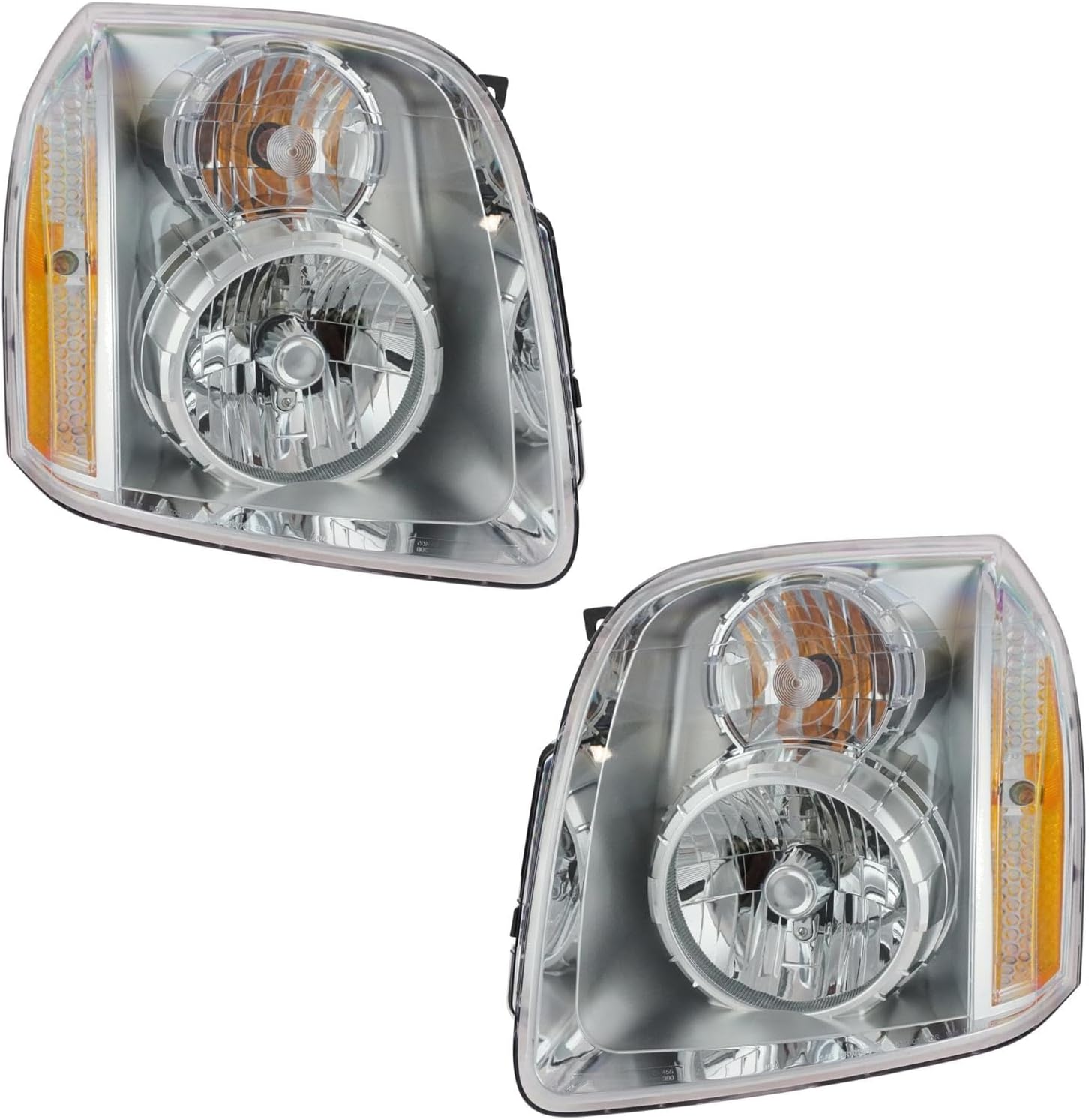 TRQ 2 Piece Headlight Assembly Set Chrome Bezel Driver & Passenger Side Compatible with Yukon Denali Yukon 2007-2014 Denali XL 1500 2007-2014 Yukon Denali Hybrid 2010-2013 GM2502318 GM2503318