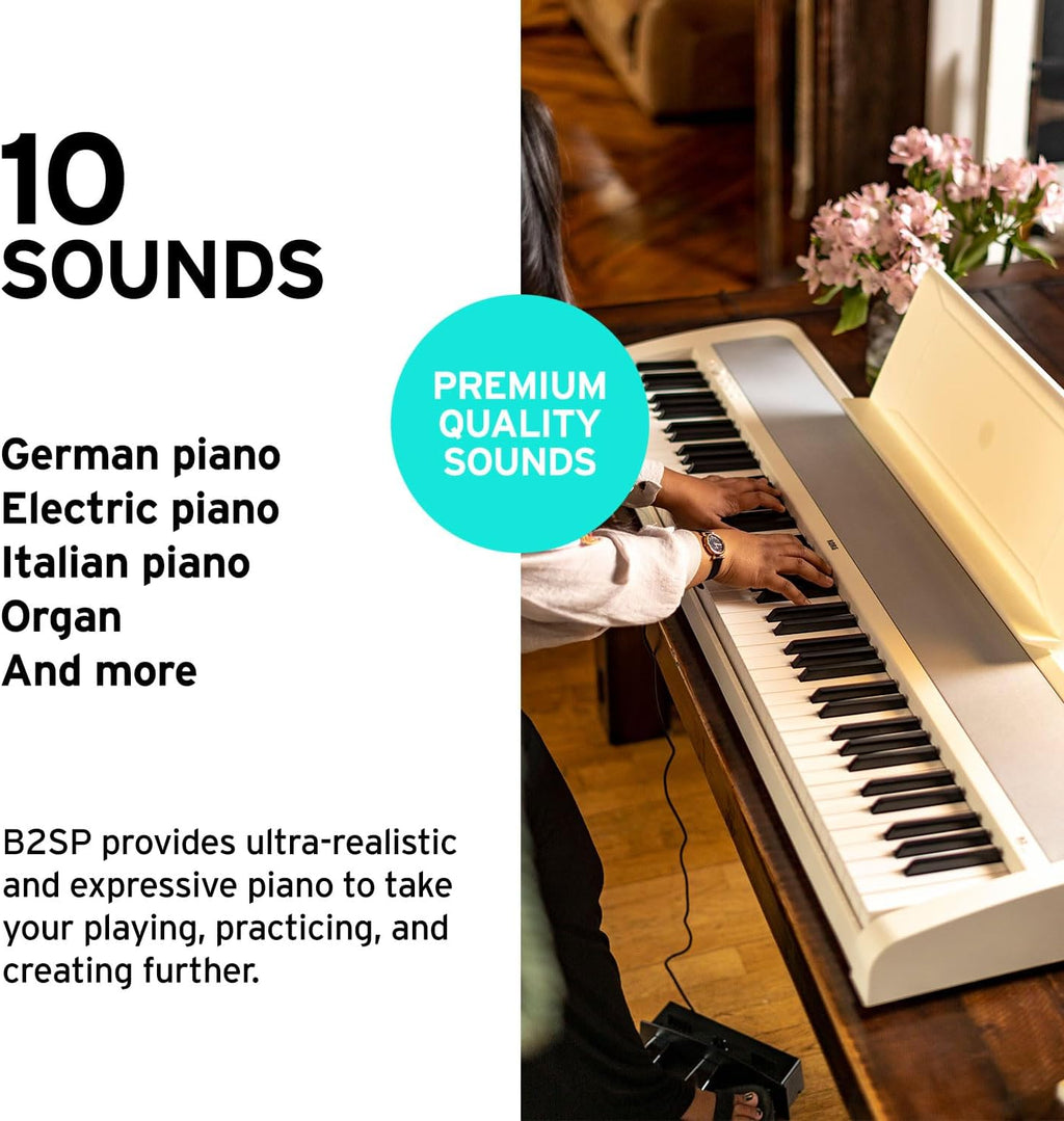 KORG B2 Portable Digital Piano with 88-Key Full Size Weighted Keyboard, Built-in Speakers, Music Stand, Sustain Pedal, and Power Supply (B2WH)