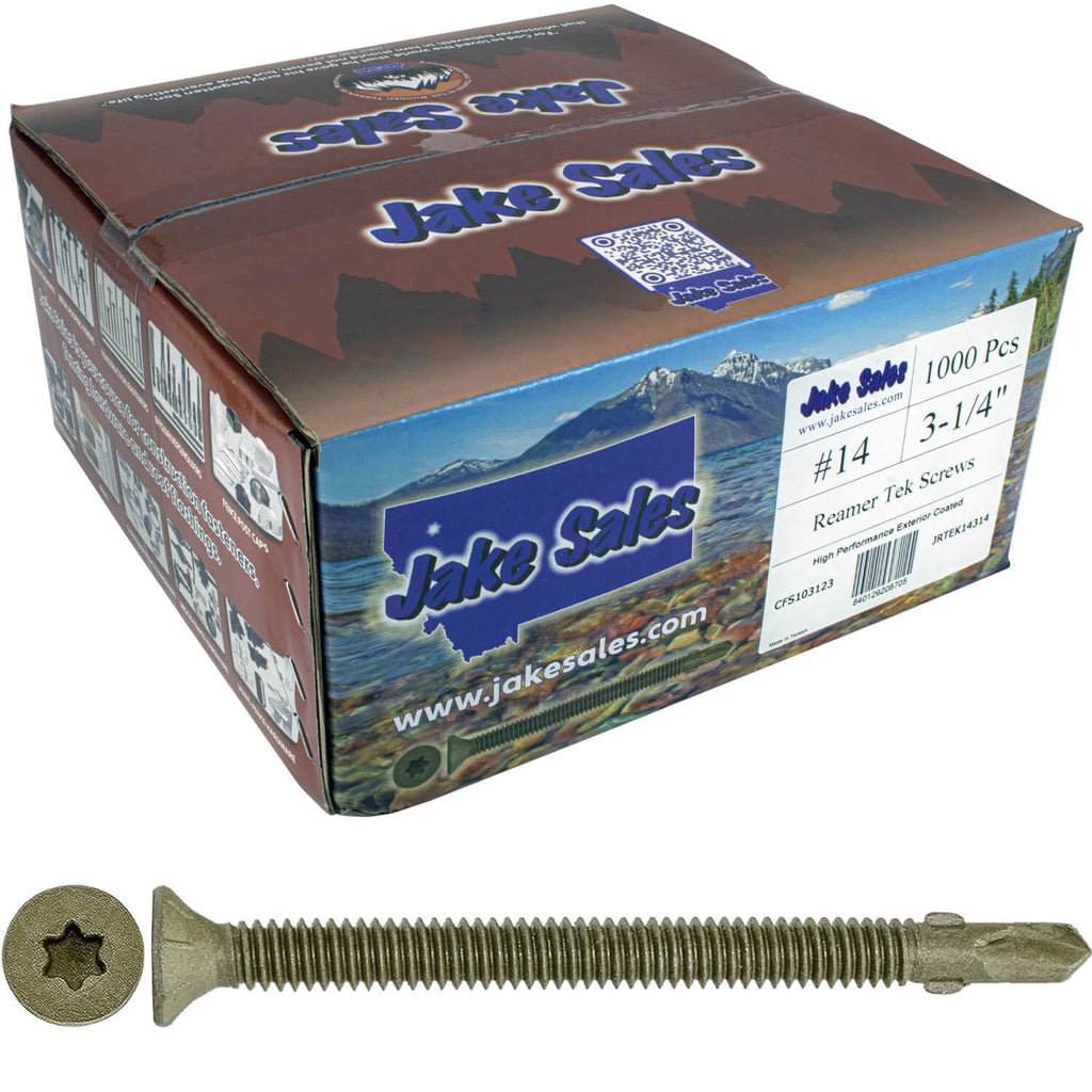 Jake Sales #14x3-1/4 Reamer Tek Torx/Star Head Self-Drilling Wood to Metal Screws - for Flatbeds, Trailers or Fastening Wood to Steel - T-30 Torx Screw Head (Full Box - 1000 Screw Count)