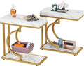 Tribesigns Narrow Side Table Set of 2, C Shaped End Table for Couch, White Gold Modern Bedside Tables with Metal Frame, Small Sofa Tables for Small Spaces, Living Rooms (2, White+Gold)