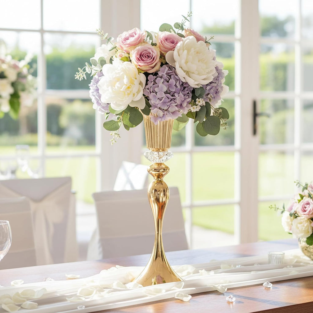 Metal Wedding Flower Vases for Tables - 22' Tall Elegant Table Centerpiece Vases, Gold Trumpet Flower Stands for Anniversary Ceremony Birthday Party Event Wedding Home Decorations (10, Gold)