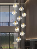 ykolupty 10-Light LED Staircase Modern Glass Globe Pendant Light Gold Chandeliers Large Chandeliers for High Ceilings, Entryway Lighting Fixture Villas and Stairs