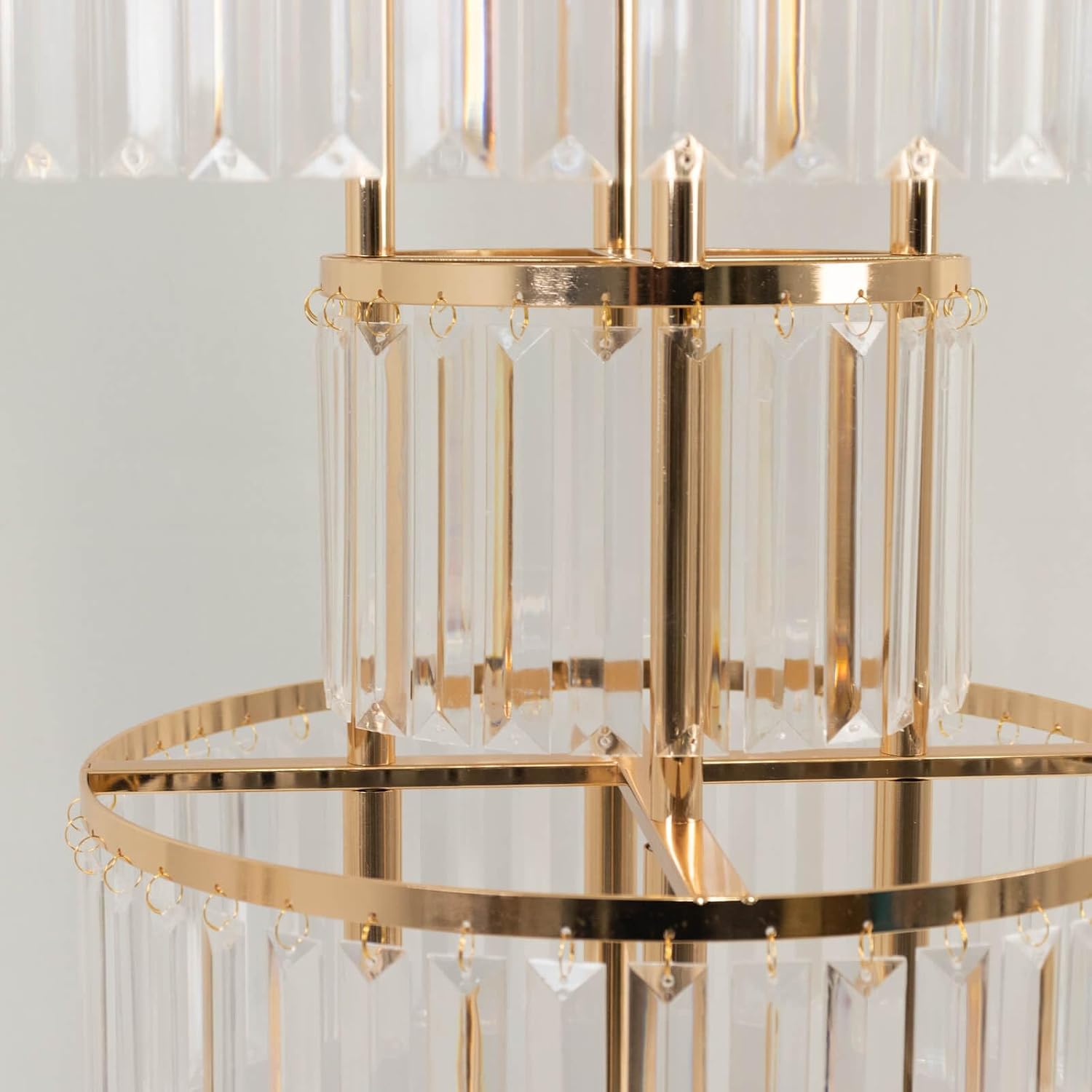 Efavormart 3-Tier Crystal Pendant Table Centerpiece Chandelier, Round Gold Metal Flower Stand – 27' Tall Wedding Pedestal Vase