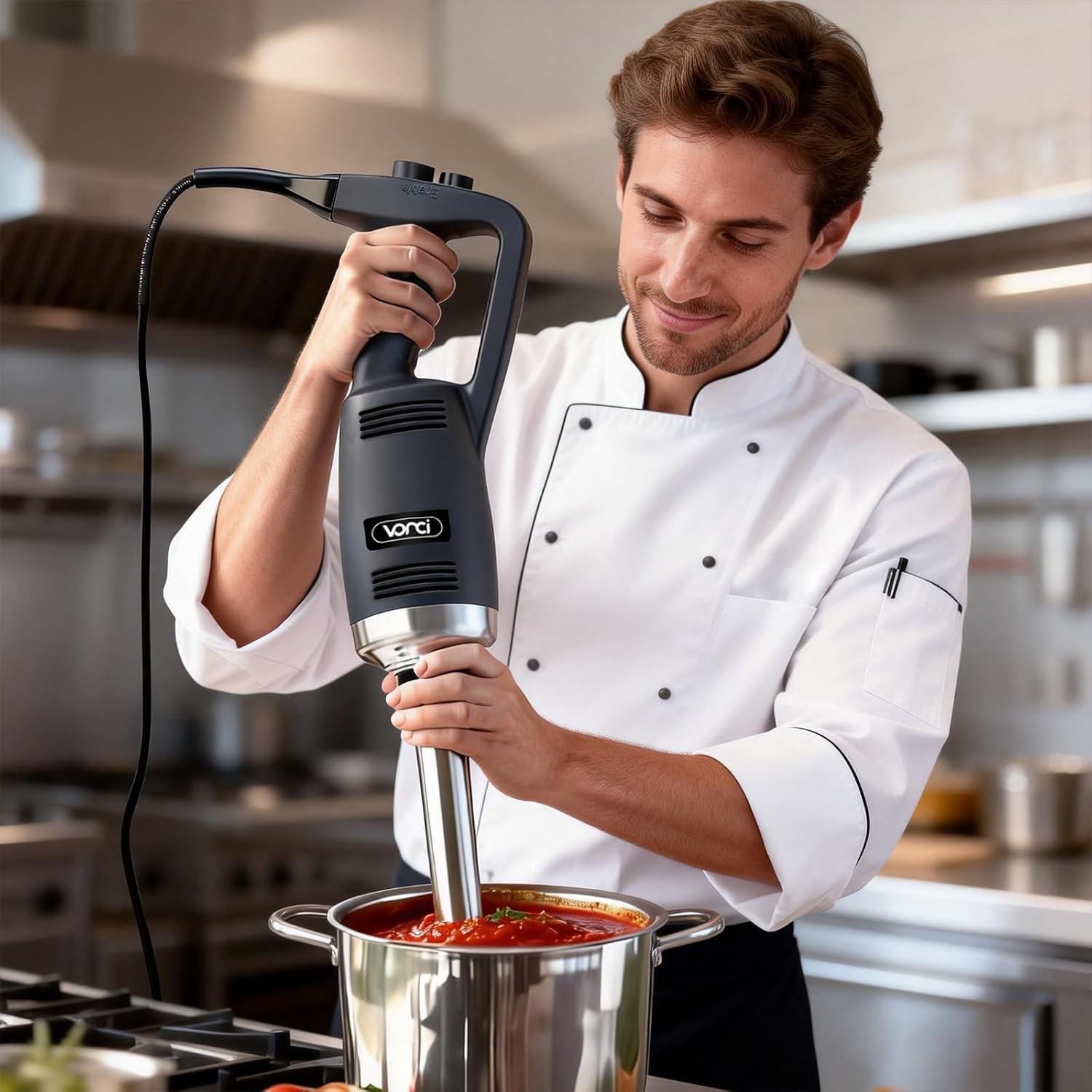 VONCI 750W Commercial Immersion Blender, Handheld Stick Mixer with 18' Detachable Shaft, Variable Speed 8000-19000RPM, Sharp SUS Blade, Extra Heavy Duty Hand Mixer for Restaurant Kitchen.