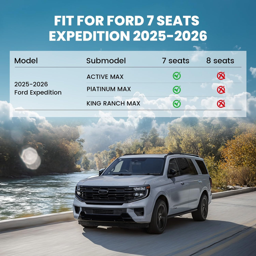 LASFIT Floor Mats for 2025 2026 Ford Expedition 7 Seats Max(Not Fit 8 Seats Standard), All Weather Protector TPE Easy Clean Car Floor Liner, 1st & 2nd & 3rd Row, 4pcs Black