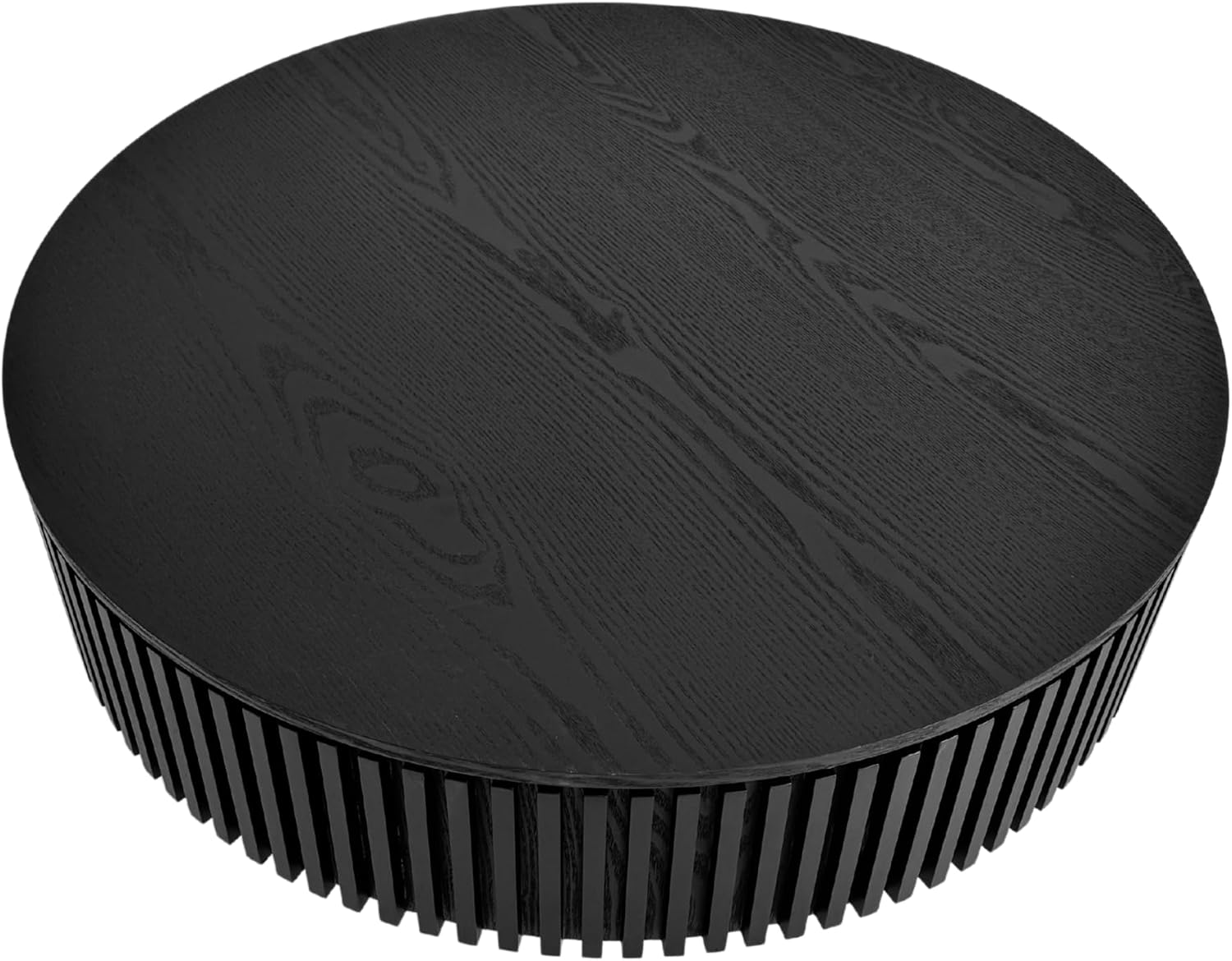 39.37'' Round Coffee Table with Storage, Solid Wood Veneered Modern Drum Coffee Table Accent Tea Table for Living Room, Bedroom, Apartment or Office-Black