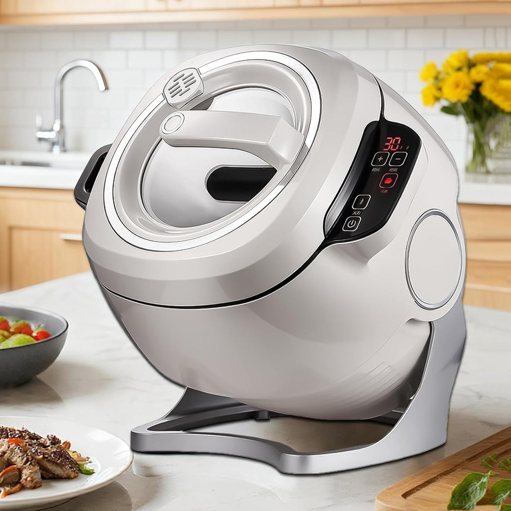 2000W Commercial Food Processor & Automatic Cooker - 6L Stainless Steel Pot with 360° Rotation, 3D Heating & 3 Speed Modes for Stir Frying/Soup/Rice, Home & Restaurant Kitchen Appliance