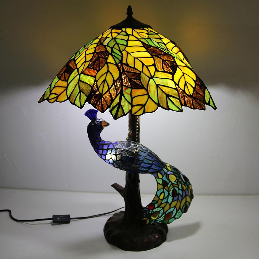 Tiffany Table Lamp Shade Replacement Only 20X9 Inch Stained Glass Lampshades, Pastoral Romance Yellow Green Leaf Light Cover for Desk Light Floor Lamp Pendant Light Study Reading Lamp