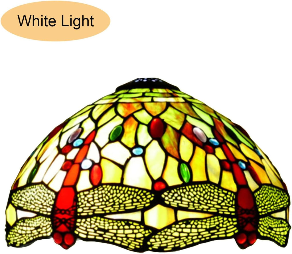 12 Inch Dragonfly Stained Glass Lamp Shade, Tiffany Style Lampshades Replacement, Handmade Vintage Lamp Cover Accessories Only for Table lamp Pendant Light Ceiling Fixture,Red