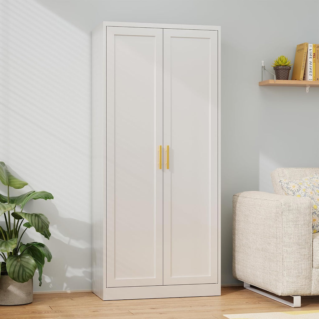 Metal Pantry Cabinet, 71'H x 28'W x 14'D Pantry Cabinets with 2 Doors and 4 Adjustable Shelves, Kitchen Pantry Storage Cabinets, Metal Storage Cabinet for Kitchen, Dining Room, Living Room-White