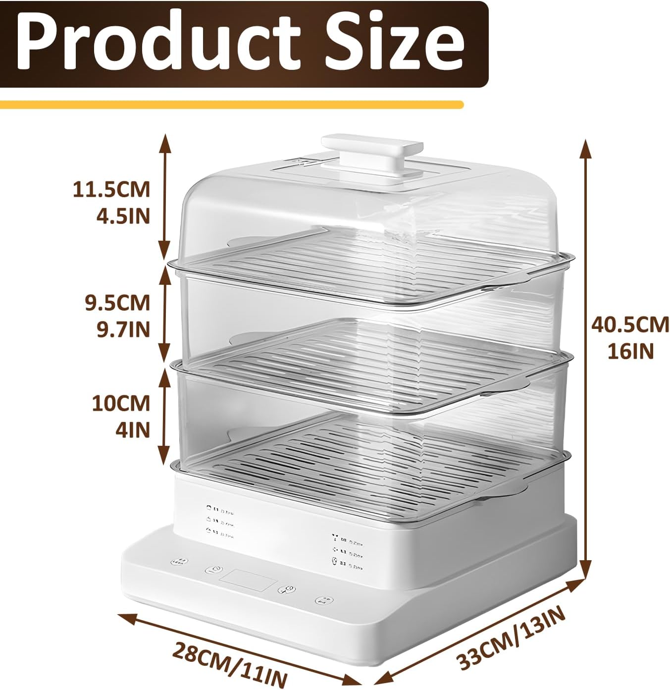 22L/23QT Electric Food Steamer, 3 Layers Food Steamer, 800W Commercial Stainless Steel Steamer, Large Capacity Breakfast Machine with Timer, for Home, Restaurant, Party