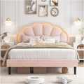 HIFIT Full Upholstered Smart LED Bed Frame with Adjustable Chic Petal Headboard, Princess Full Size Platform Bed Frames for Girls, Wooden Slats Support, No Box Spring Needed, Easy Assembly, Pink