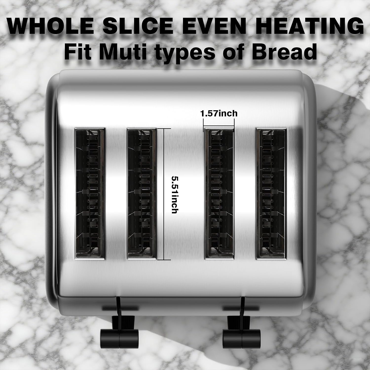 PYY Professional Commercial Toaster 4 Slice - 1800W Stainless Steel Heavy Duty Toaster, 6 Browning Levels, 1.57' Wide Slots, Removable Crumb Tray for Bagels Bread Waffles (Commercial & Home Use)