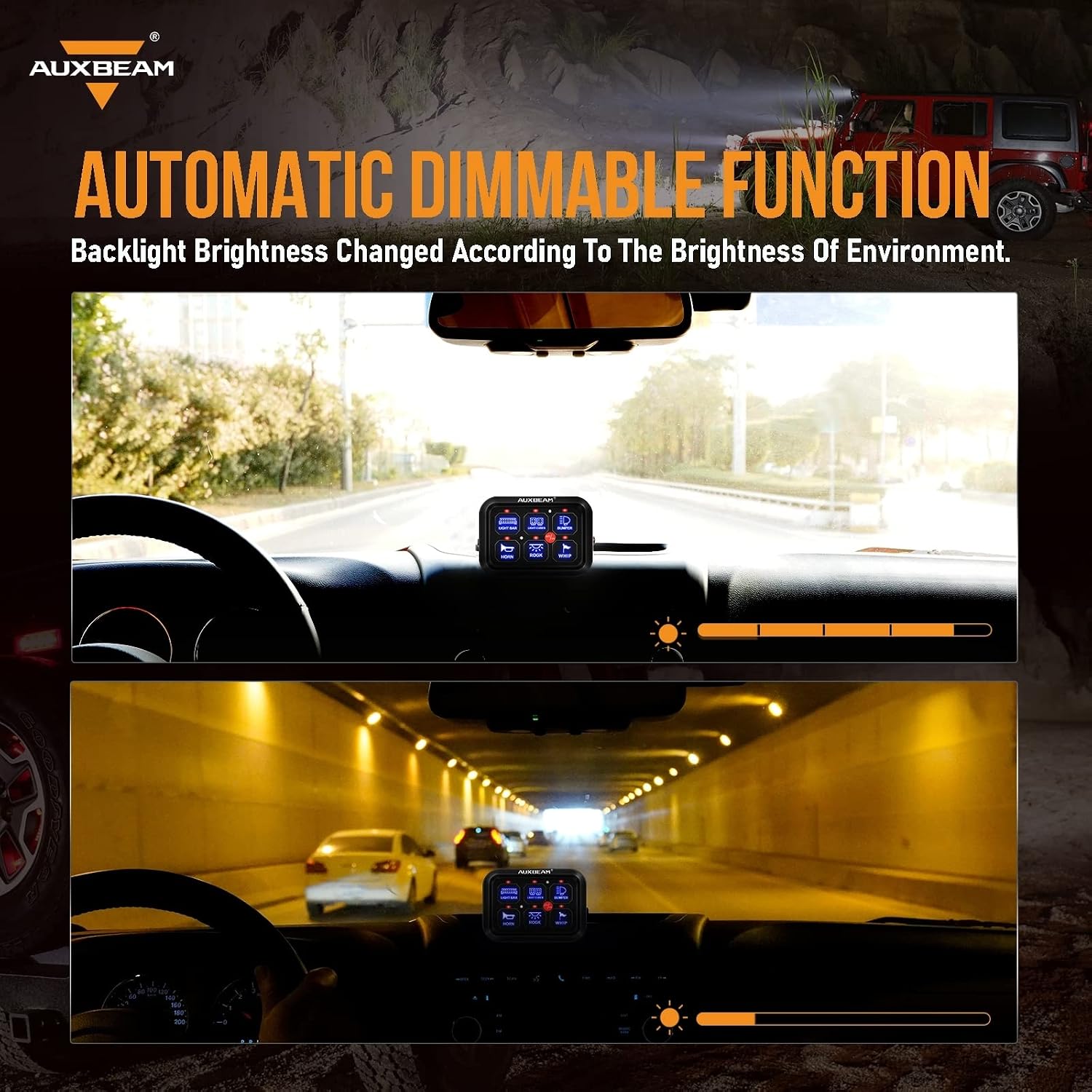Auxbeam 6 Gang Switch Panel BC60 Universal Circuit Control Relay System Automatic Dimmable LED Switch Pod Touch Control Panel Switch Box for Car Truck Pickup Boat UTV SUV - Blue, 3 Years Warranty