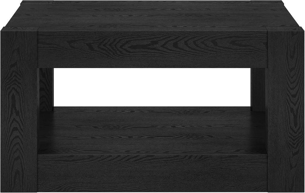 Henn&Hart 32' Wide Square Coffee Table in Natural Black, for Home, Living Room, Bedroom, Entertainment Room, Office