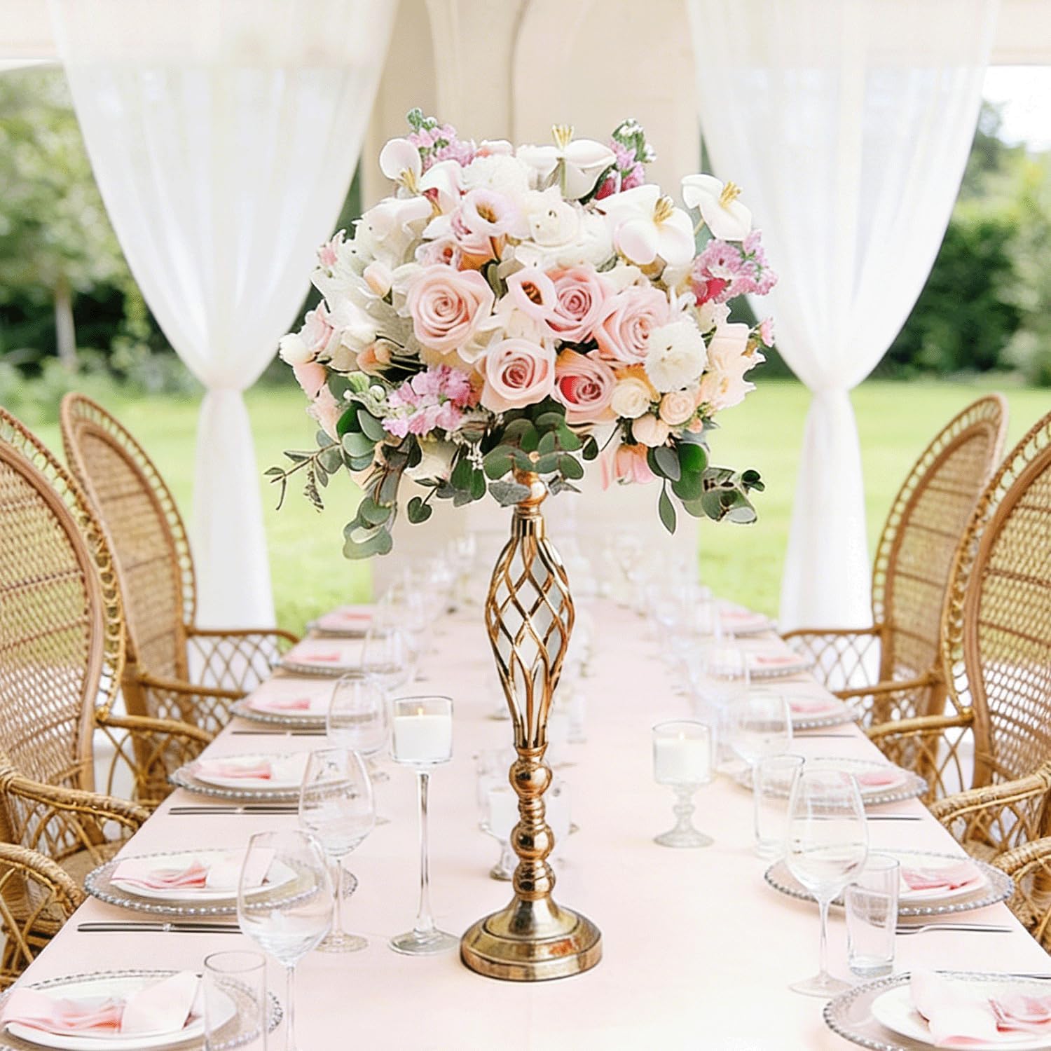 12Pcs Gold Centerpieces for Tables,Tall Gold Centerpieces for Wedding,Metal Candle Holder for Wedding Party, Dinner, Event, Hotel, Home Decor