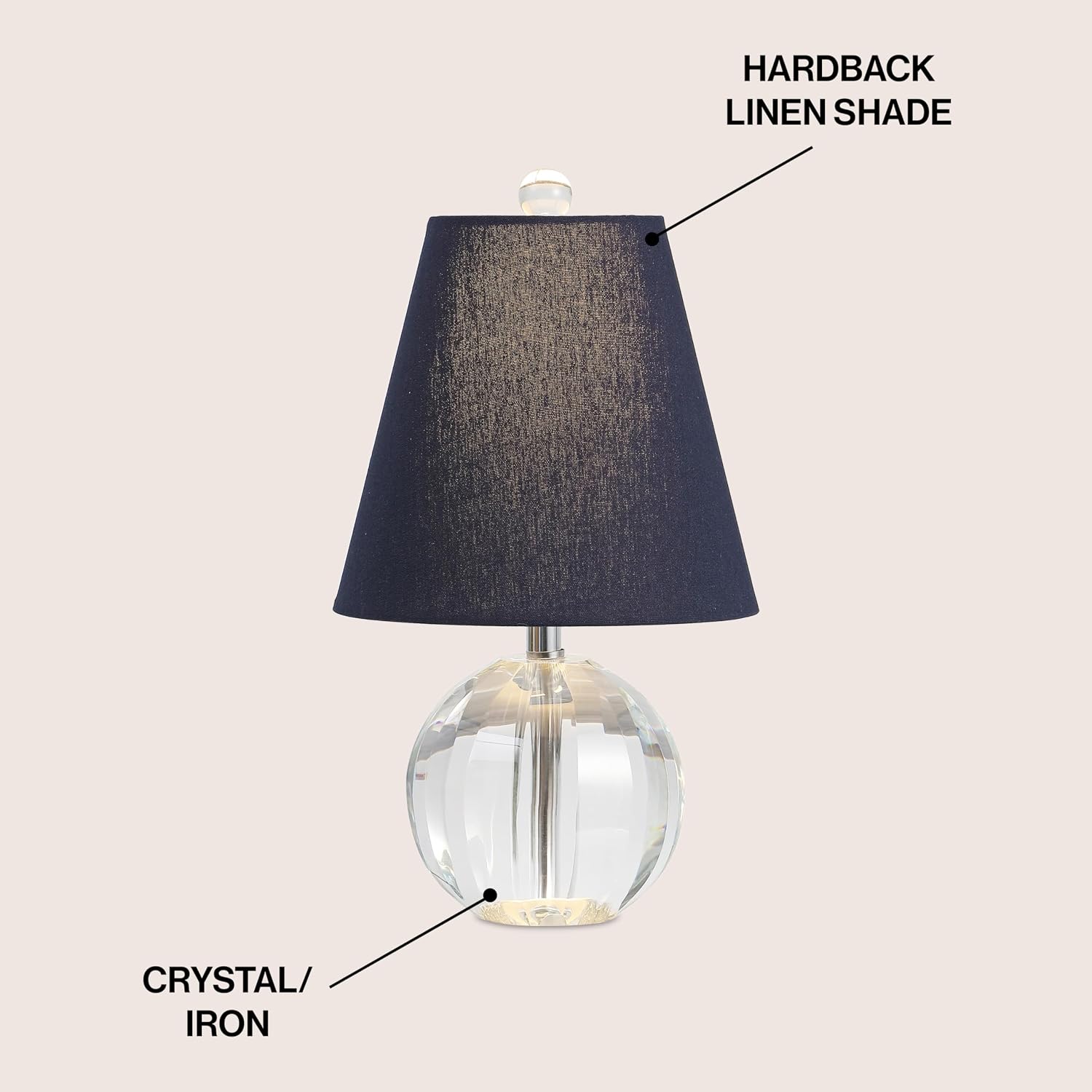 JONATHAN Y 16' Clear/Navy Crystal Ball LED Table Lamp, White Modern Bedside Lamp, with White Linen Empire Shade, Glam Orb Glass Nightstand Lamp for Living Room, LED Bulb (JYL2079D)