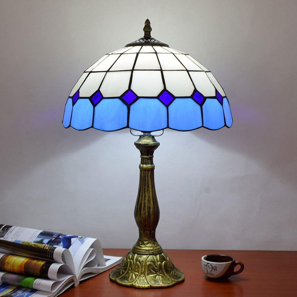 Tiffany Lamp Shade 12 Inch Wide Accessories Replacement Only Blue Green Yellow Stained Glass Lampshades Minimalistic Mediterranean Light Cover for Table Lamp Pendant Light Ceiling Fixture,Blue