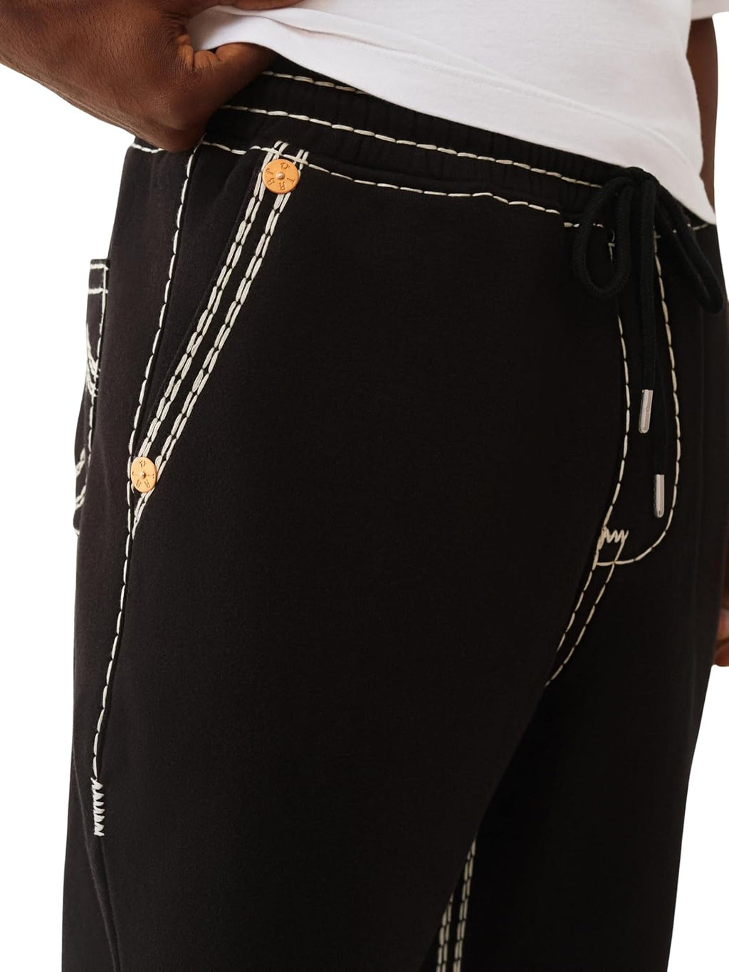 True Religion Super QT Men's Jogger | Relaxed Fit Sweatpants with Fleece Lining, Super T Stitching
