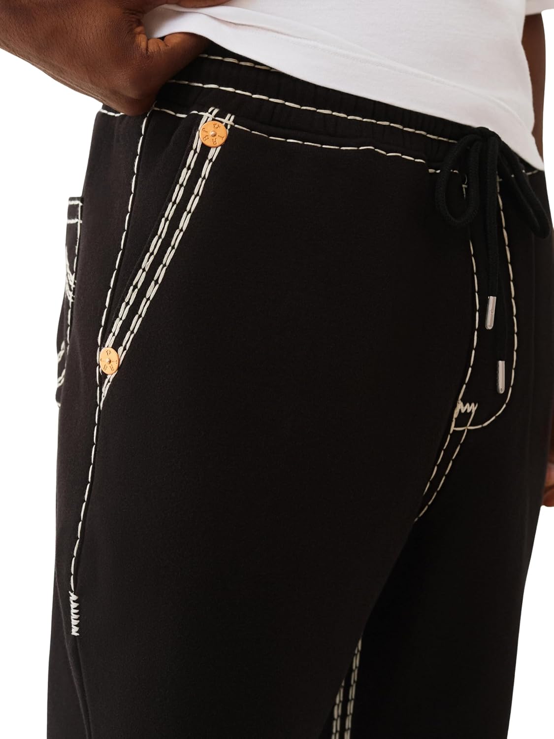 True Religion Super QT Men's Jogger | Relaxed Fit Sweatpants with Fleece Lining, Super T Stitching