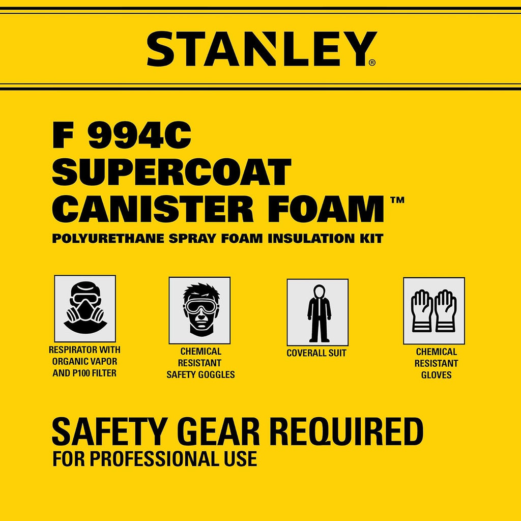 STANLEY F 994C Supercoat Canister Spray Foam Insulation Kit (200 Board Feet) - Class A Fire Rated Closed Cell Two Component Foam Sealant for Wall, Attic, Garage & Crawl Space | Includes Gun & Hose