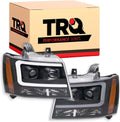 TRQ Performance Driver and Passenger Side Headlight Assembly Set Black Housing Projector Clear Lens Compatible with 07-13 Chevrolet Avalanche 07-13 Chevrolet Suburban 2500 07-14 Tahoe