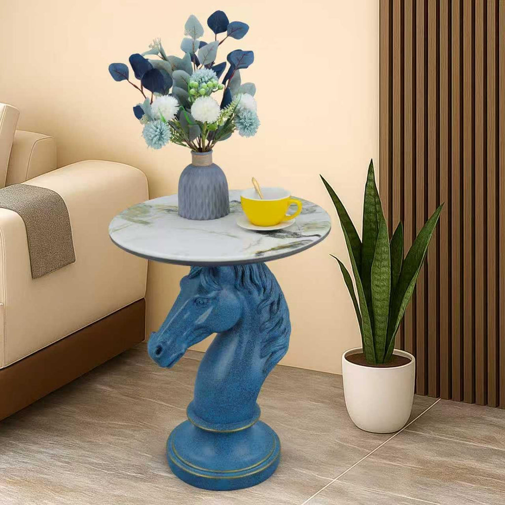 Sculptural Horse Head Side Table, Artistic End Table with Faux Marble Top, Modern Accent Table for Living Room, Unique Home Decor Gift for Housewarming, 19.69' W x 24.8' H