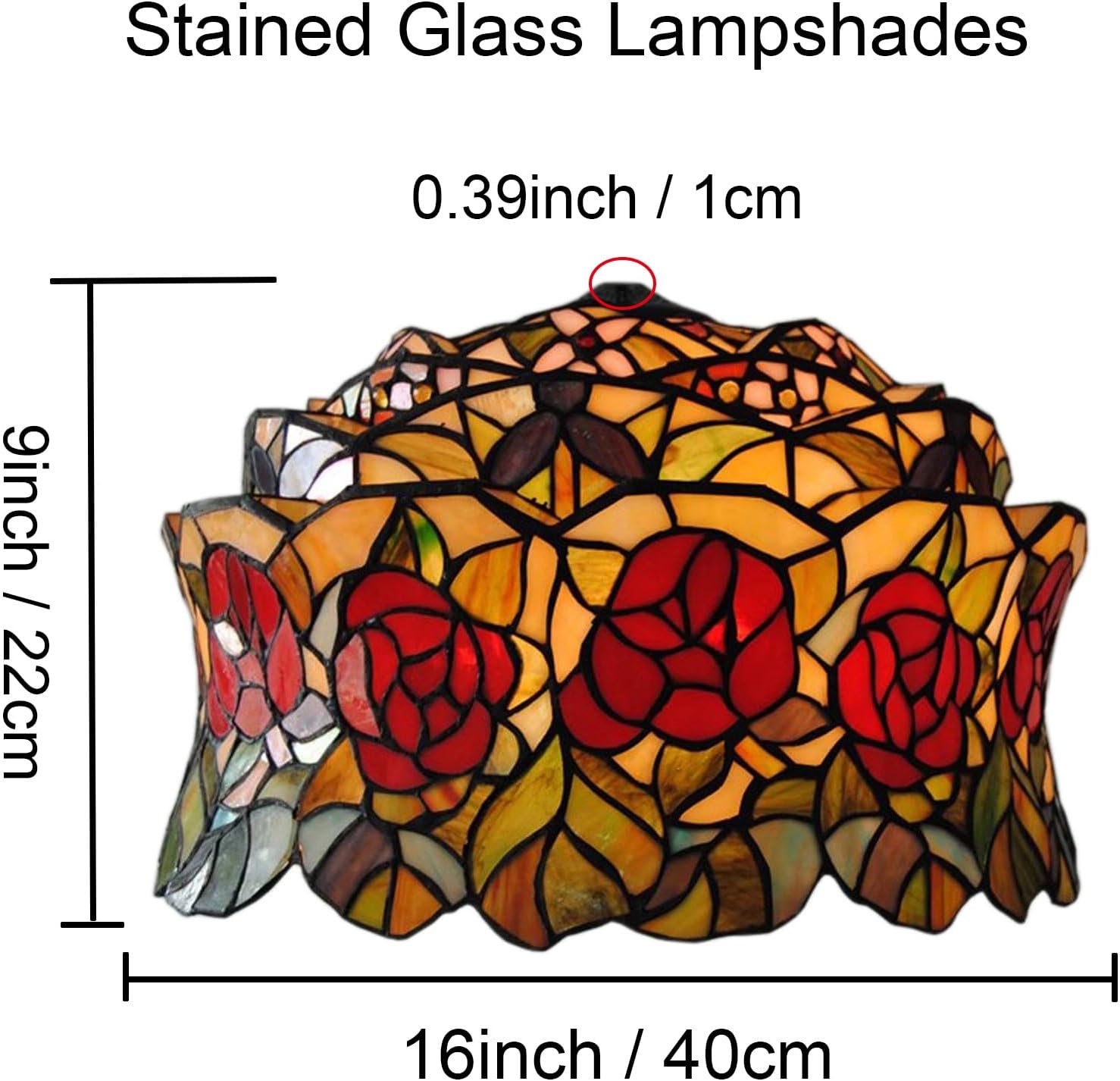 Tiffany Lamp Shade Replacement Only 16X9 Inch Rose Stained Glass Lampshades, Vintage Red Flower Hat Light Cover for Table Lamp Floor Lamp Hanging Pendant lamp Ceiling Light