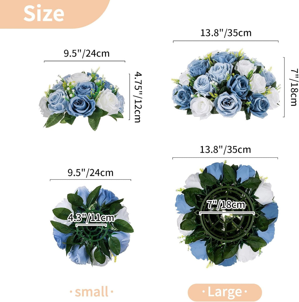 NUPTIO Artificial Flower Centrepieces for Tables - 10 Pcs Dusty聽Blue & White Fake Flowers Roses Balls 13.8in Diameter - Silk Faux Rose Arrangement for Wedding Party Centerpiece Table Decorations
