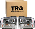 TRQ Driver and Passenger Side Headlight Assembly Set Chrome Housing Compatible with 05 Ford Excursion 04-07 Ford F-250 Super Duty XL 04-07 F-350 Super Duty XL