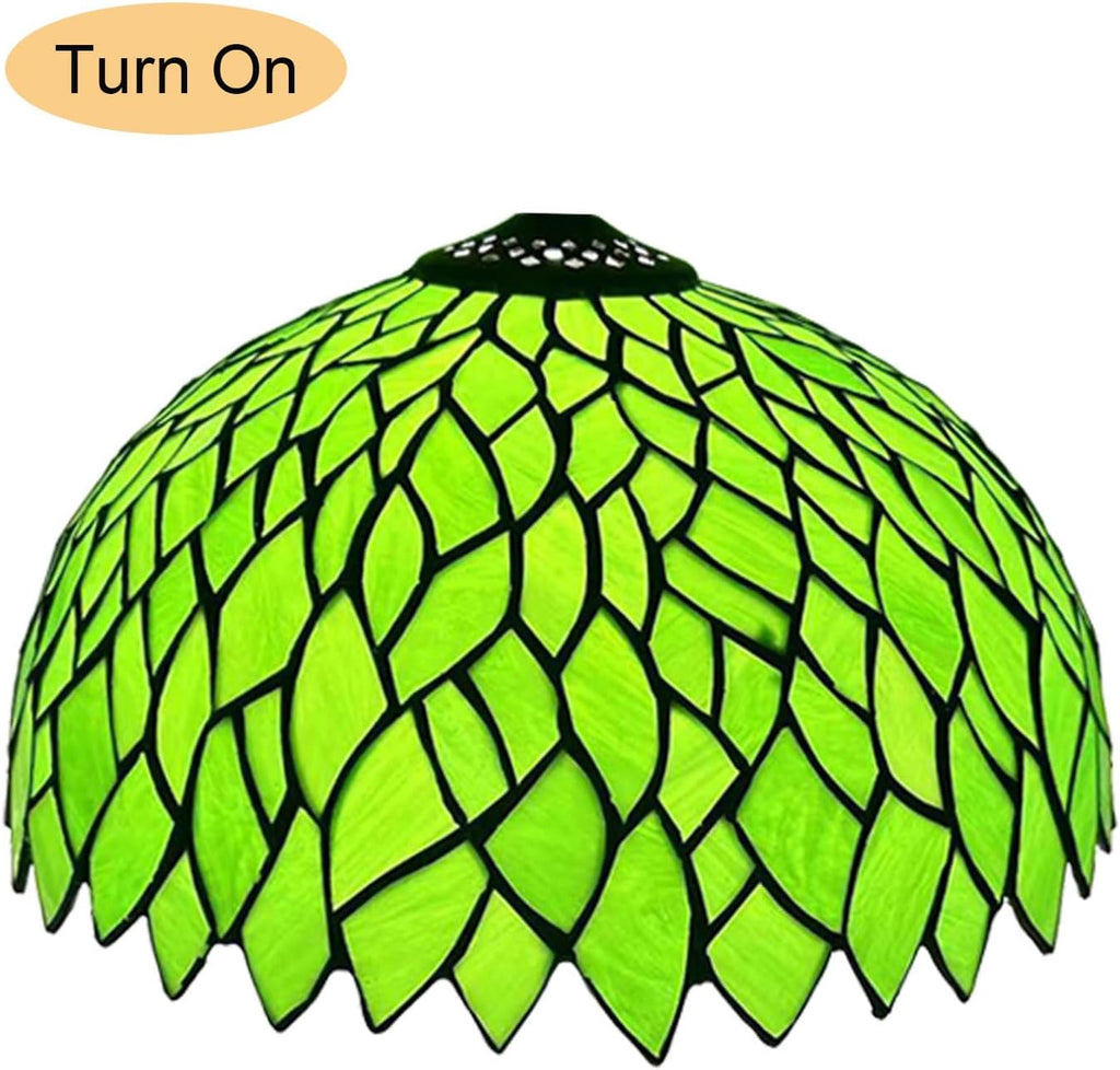 12-Inch Wisteria Lamp Shade Replacement, Tiffany Style Stained Glass Lampshades, Retro Blue Green Leaf Light Cover Accessories Only for Table lamp Pendant Lights Ceiling Light,Green
