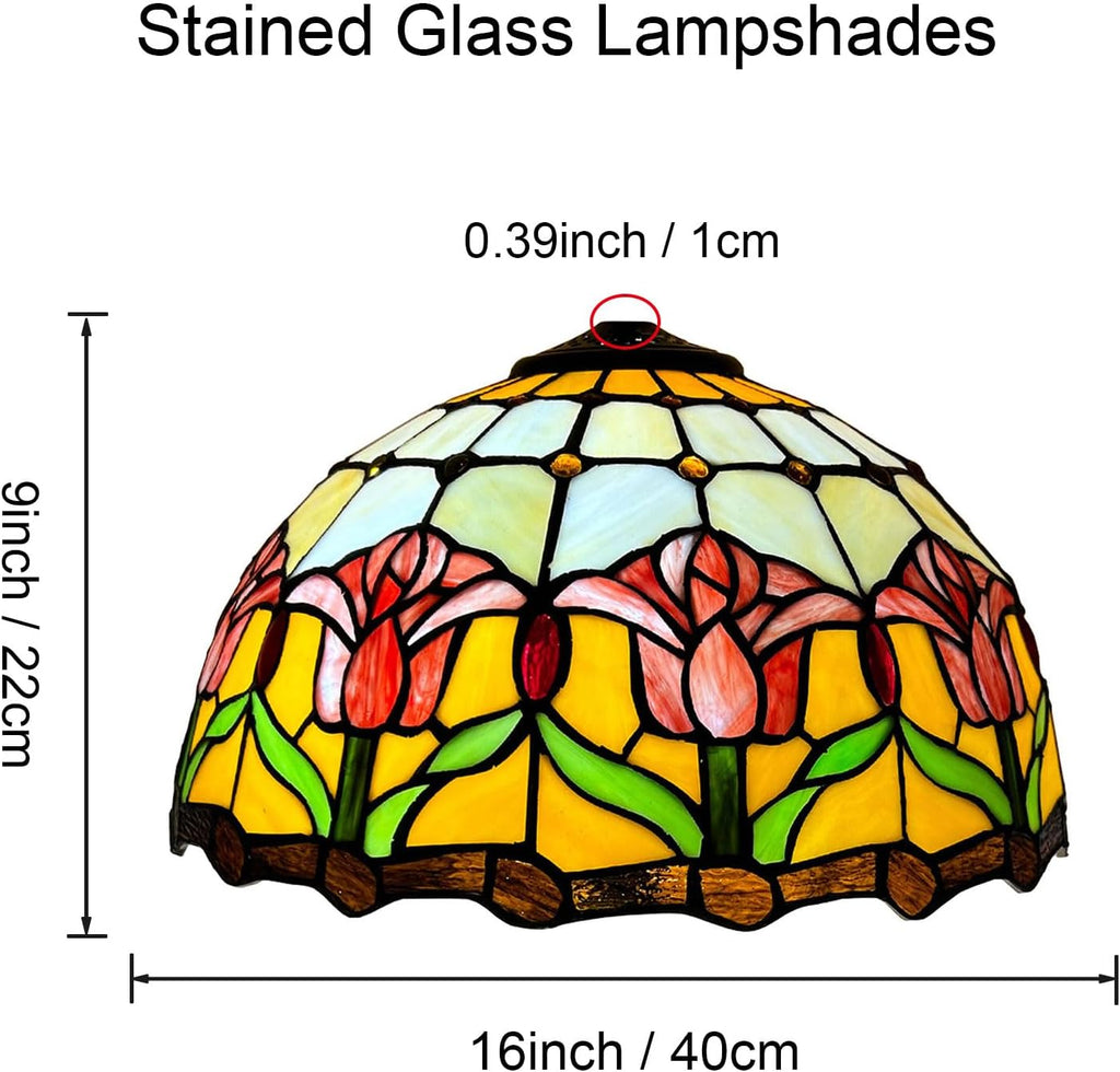 Red Tulip Tiffany Lamp Shade Replacement, Only 16X9 Inch Stained Glass Lampshades, Suitable for Table Lamp Floor Lamp Hanging Pendant lamp Ceiling Light Desk Lamp Bedside Reading Lamp