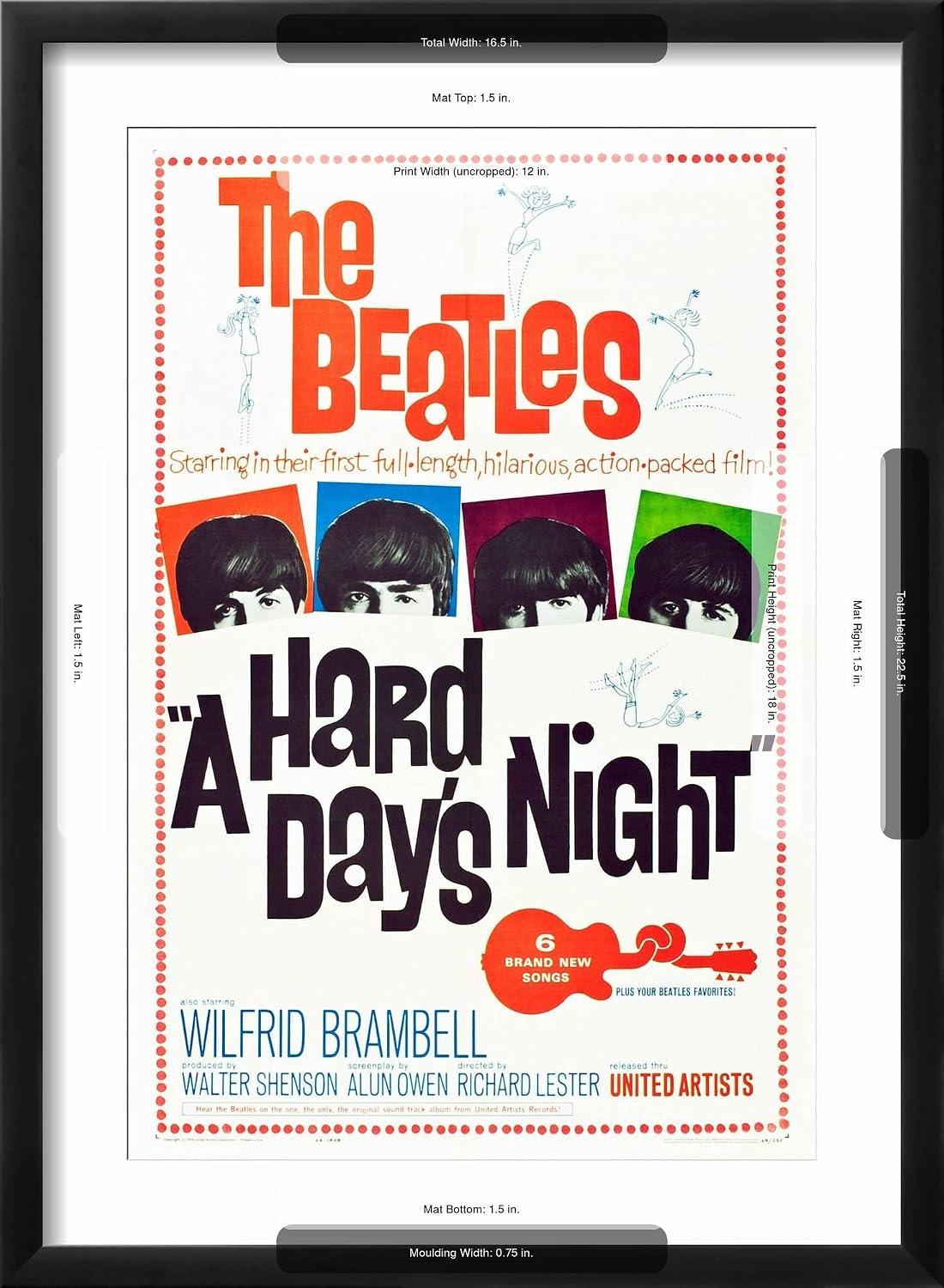 Art.com Wall Art Print A Hard Day's Night, the Beatles, 1964 on Black Frame, 17' x 23'