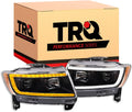 TRQ Performance Driver and Passenger Side Headlight Assembly Set Black Housing Compatible with 11-13 Jeep Grand Cherokee Halogen Only