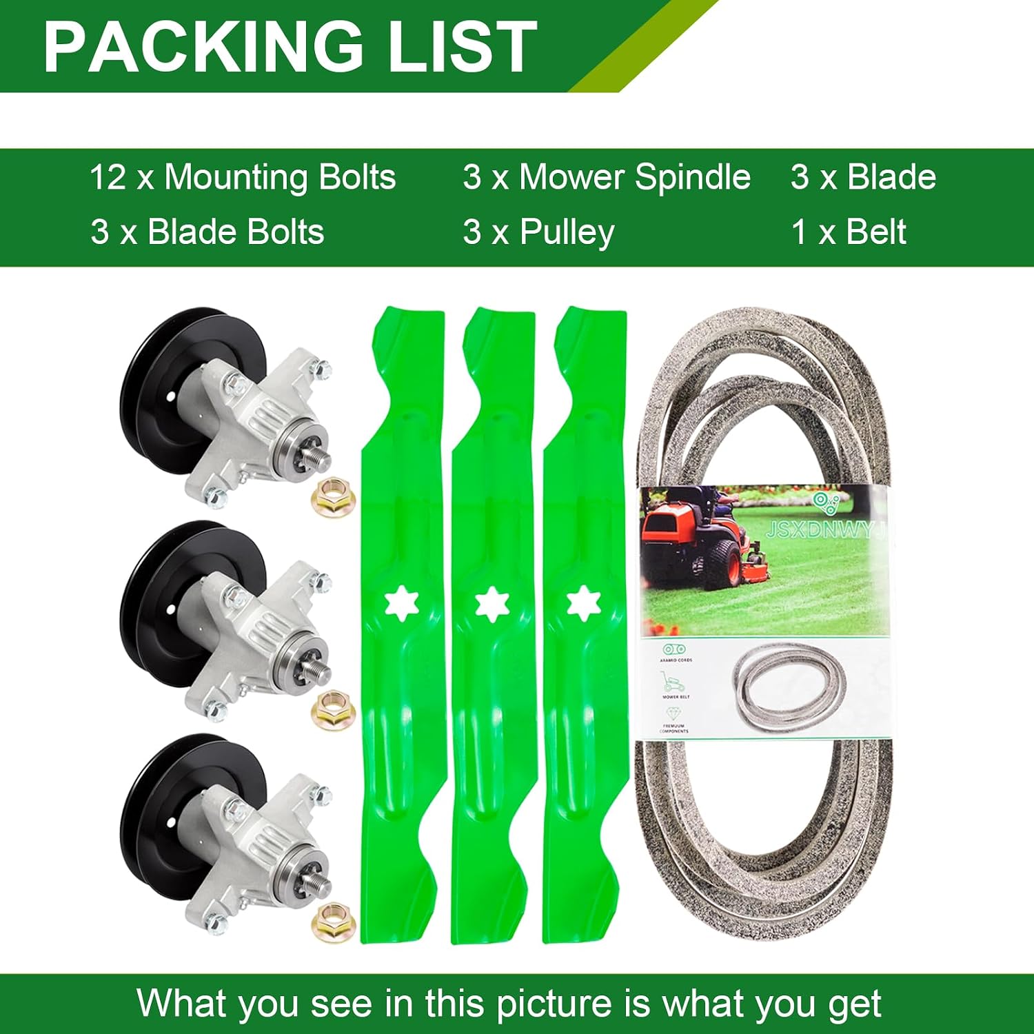 50 Inch Mower Deck Rebuild Kit - Fits Cub Cadet LT1050 i1050 LGT1050 SLT1550 Troy Bilt TB2450 3 Spindles (618-04126) 3 Blades (942-04053C) 1 Belt (754-04077)
