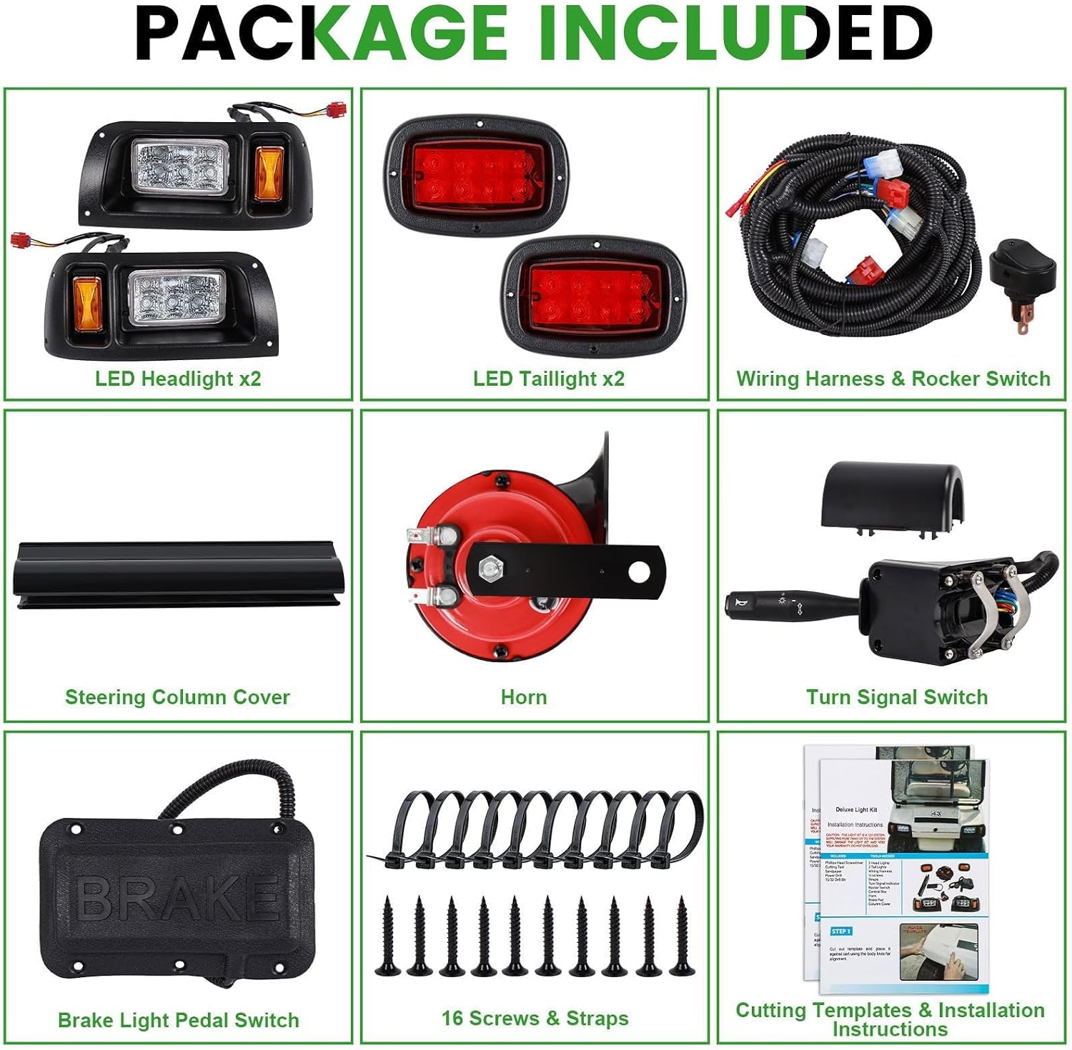 Lochnchn LED Headlight Tail Light Kit Compatible with Club Car DS Golf Carts 1993-UP 12V Street Legal Light Kit with Turn Signal Wire Harness Compatible with Club Car DS for Gas and Electric