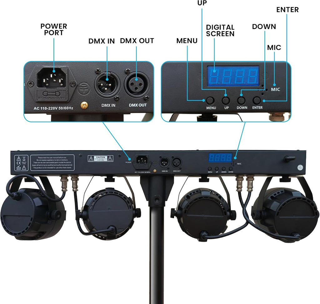 DJ Lights and Stage Lights with Stand | LED Par Gigbar with DMX, Sound-Activated Strobe Light for Parties | DJ Lighting Package, Heavy Duty Light Stand, Uplights for Events