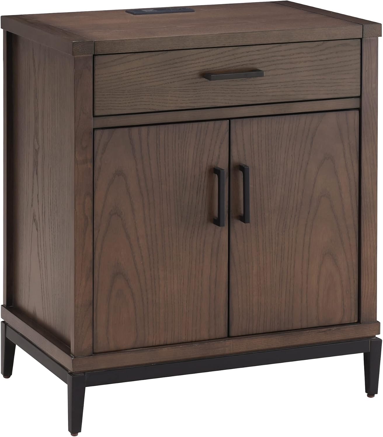 Leick Home Julien Nightstand Side Table One Drawer and Lower Cabinet Traditional – Fast Charging Station – Durable Solid Wood – Living Room, Bedroom, Office, Coffee Bean with Matte Black, 9079-GRMB