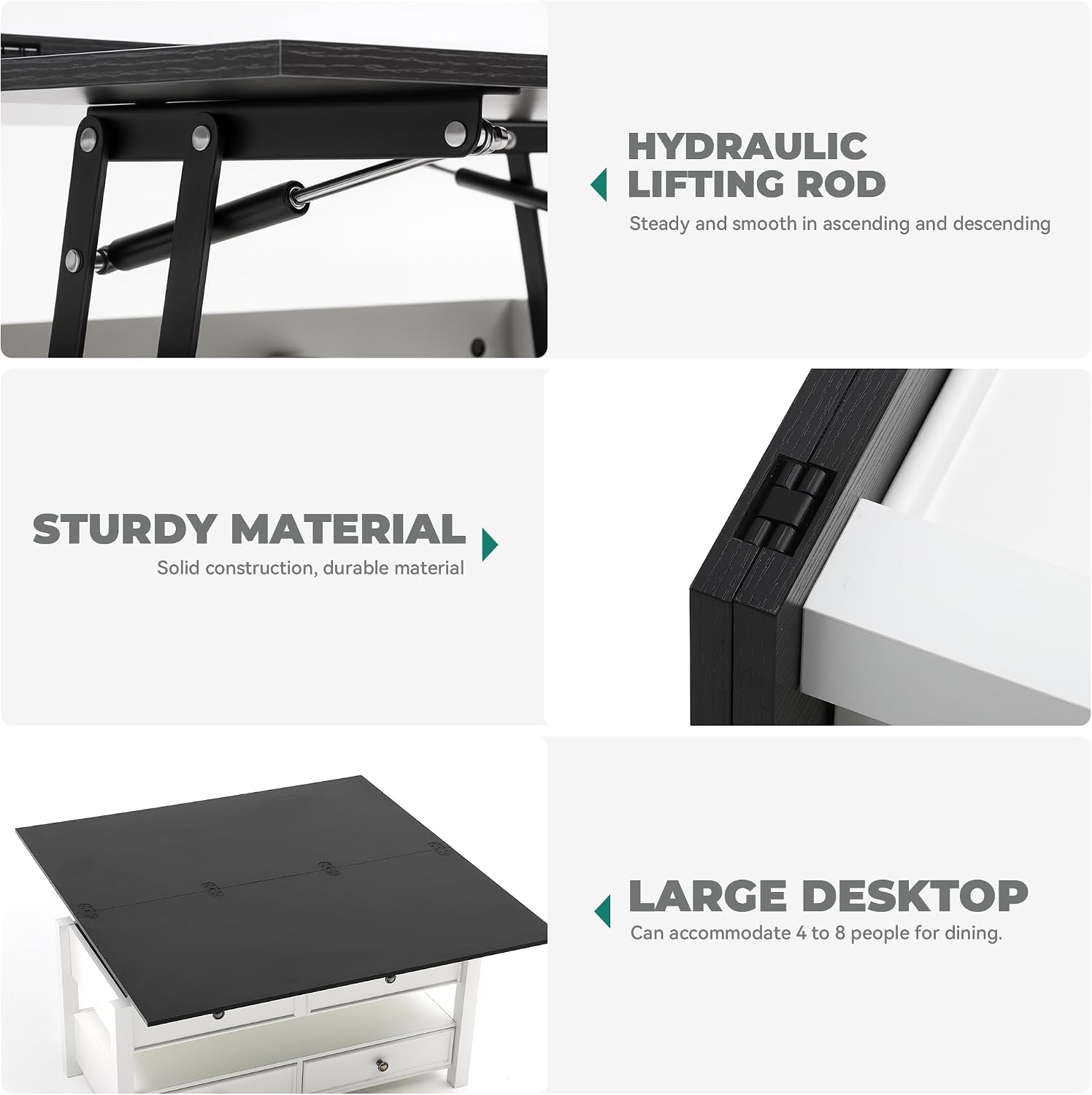 YITAHOME Coffee Table Lift Top, 4 in 1 Multi-Function Convertible Coffee Table with Drawers and Hidden Compartment, Converts to Dining Table for Living Room Home Office, Black Top