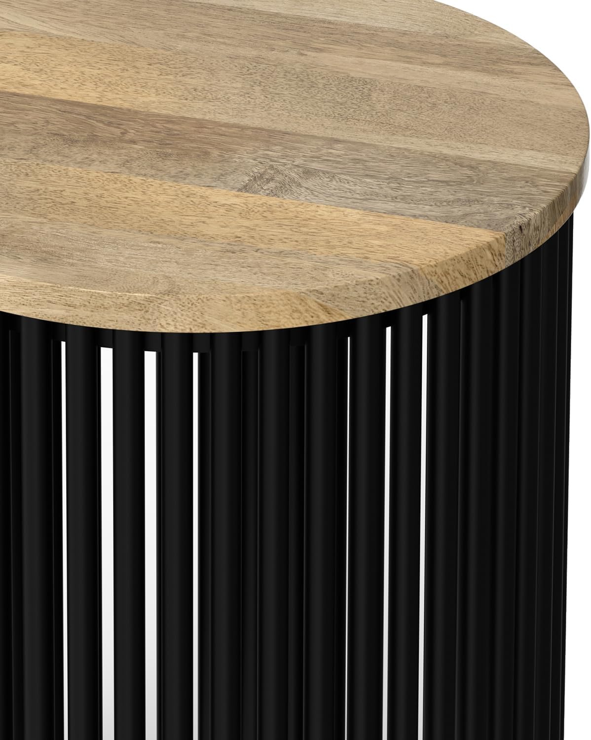 SIMPLIHOME Demy Side Table - 20 inch Wide Solid Mango Wood and Metal Tall Round End Table in Natural and Black, Industrial Accent Table for Living Room or Entryway with Slatted Base, Assembled
