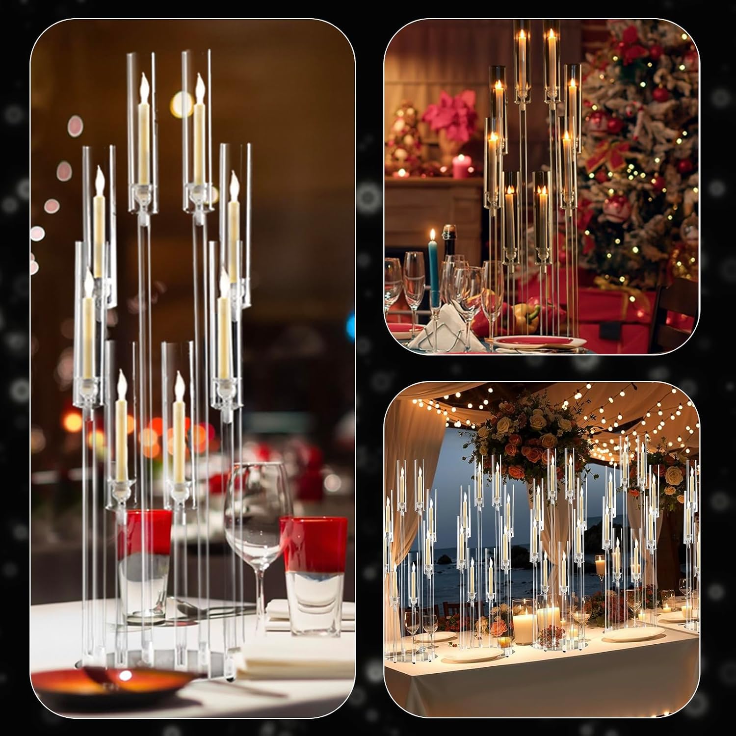 4PCS 8 Arms Clear Candelabra Candle Holder for Wedding Decorations,38.5 inches Tall Arcylic Candlesticks Holder with Shade for Table Dinner Party Valentines Day Fireplace Decoration