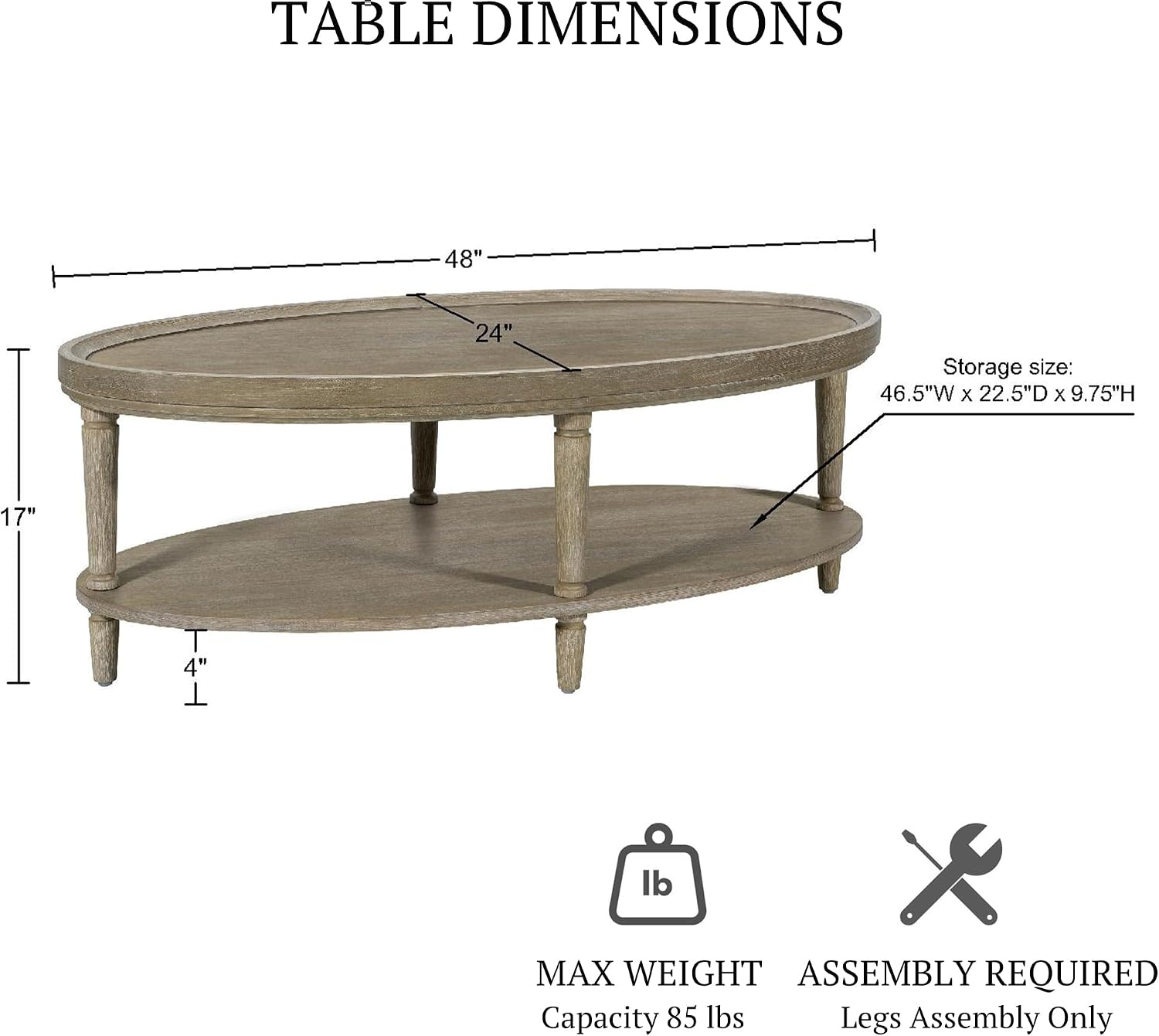 Martha Stewart Ayanna Round Coffee Table for Living Room, Bedford Collection, Farmhouse Coffee Table with Shelving for Storage, Modern Farmhouse Living Room Table, 48' Wide Reclaimed Greige