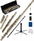 AKLOT Closed-Hole Concert C Flute: Flute Instrument with 16 Keys, Offset G, Smooth Cupronickel Keys, Air-Tight Pads, Include Stylish Leather Hard Case, Cleaning Kit, Stand, Gloves (LUM-AR)