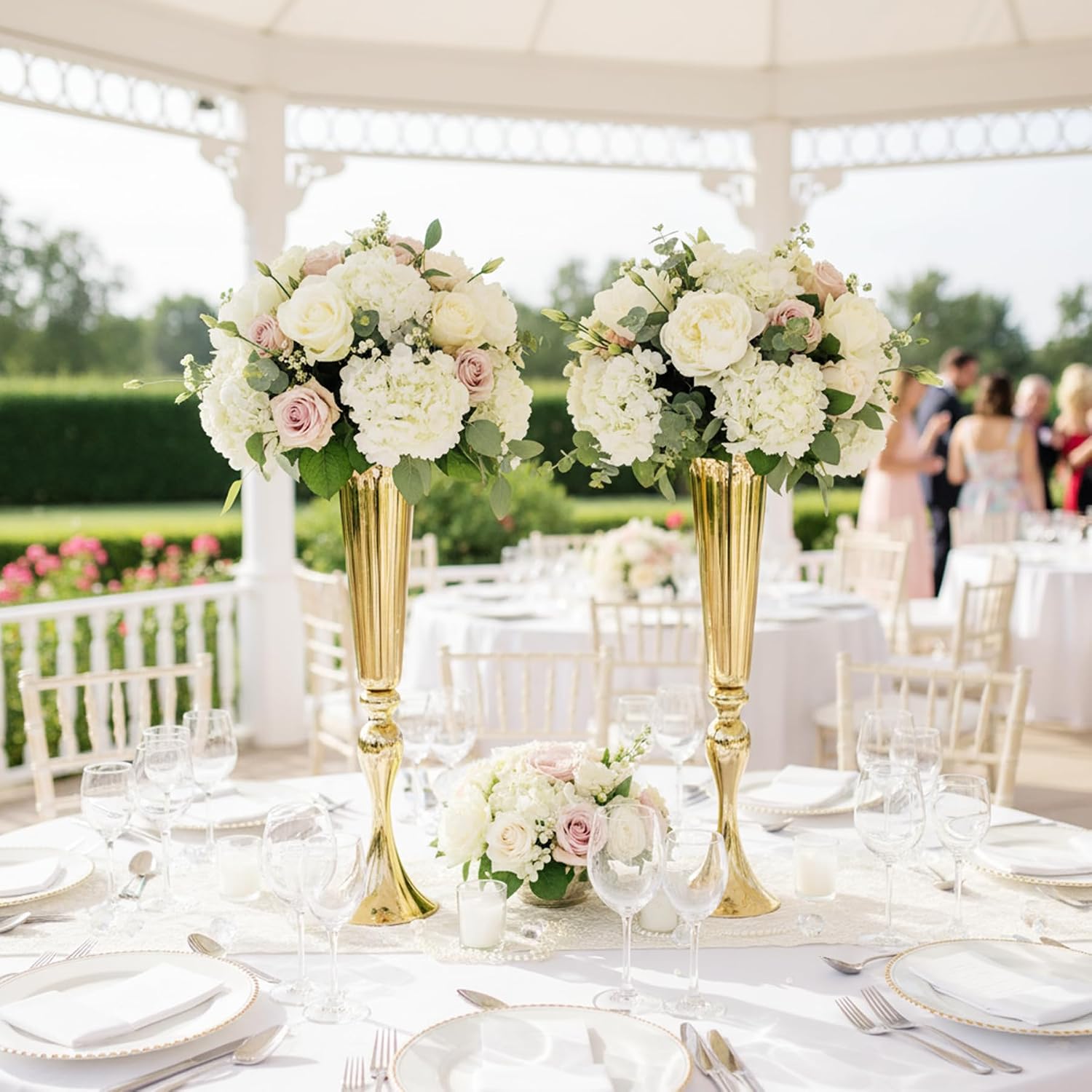 Metal Trumpet Vases for Centerpieces - Set of 10 Elegant Gold Vases for Table, 21.9' Tall Flower Stands for Table Centerpieces Anniversary Celebration Christmas Event Party Home Wedding Decorations
