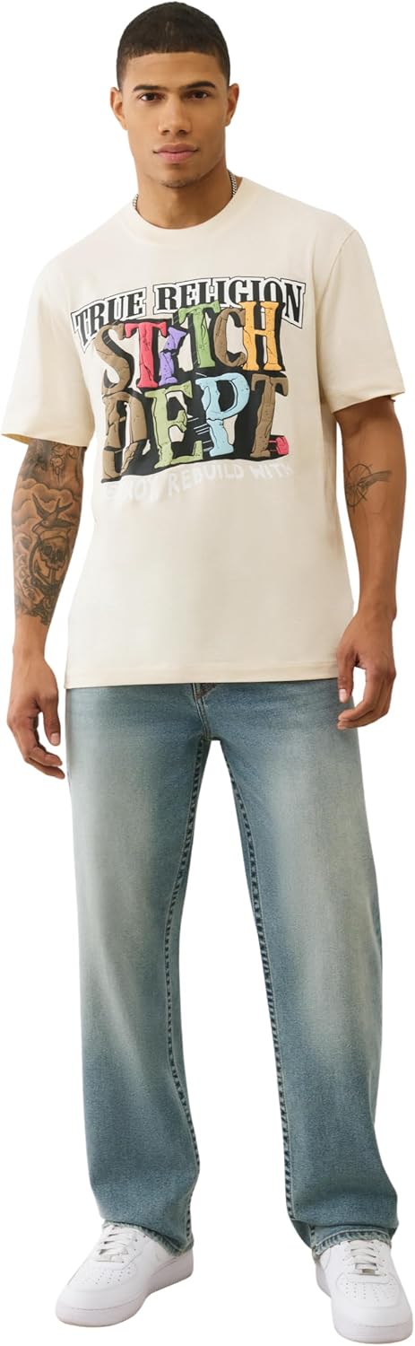 True Religion Bobby TN SN FLP Round Pocket Jeans for Men - 32' - Relaxed Fit Denim Pants with Iconic Stitching & Flap Pockets