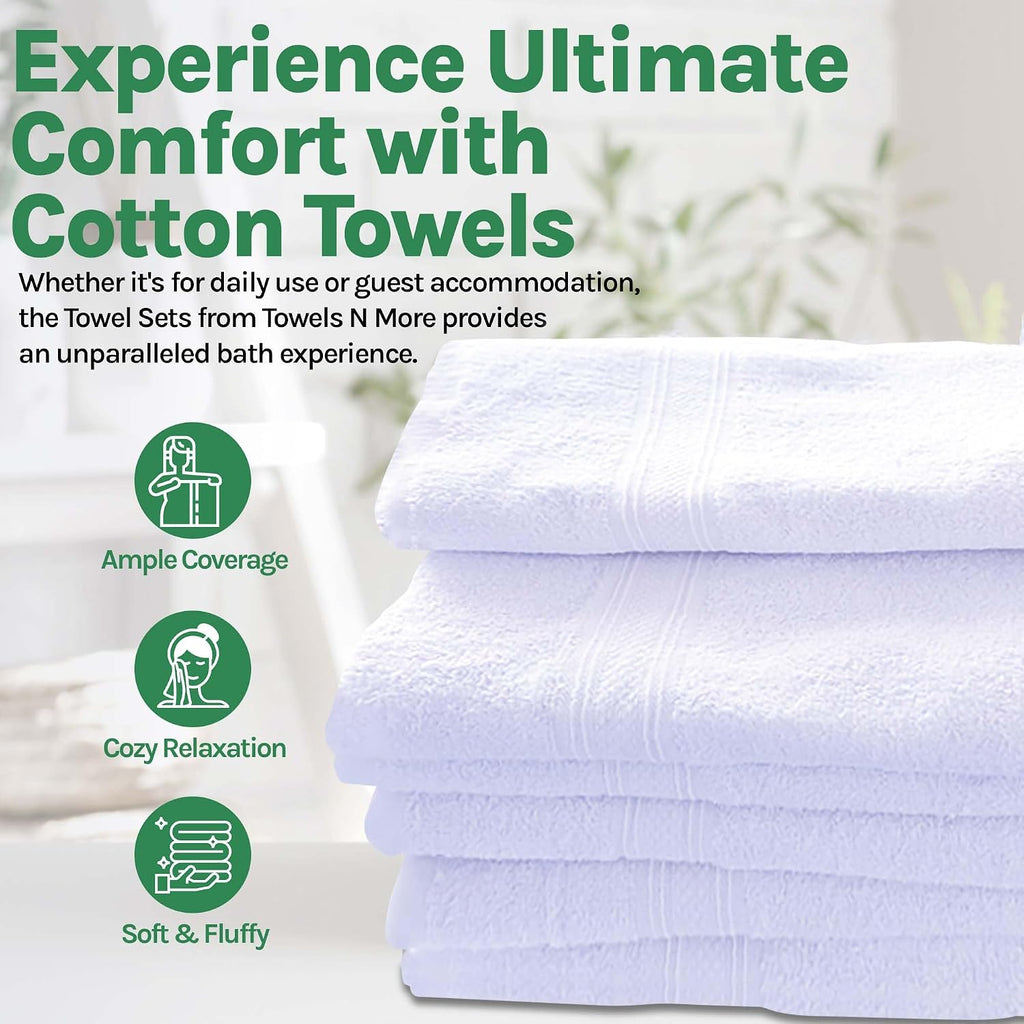 Towels N More 24 Pack White Bath Towels 24x48 Inch Poolside Towels, Cotton Towel Set for Bathroom, Hotel, Gym, Pool, Spa, Soft Extra Absorbent Quick Dry